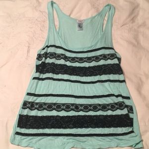 Charming Charlie tank top teal with black lace